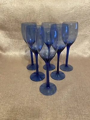 Buy Blue Libbey Wine Glasses With Cobalt Stems (Set Of 6) 21cm High Rim Of 6cm • 39.99£