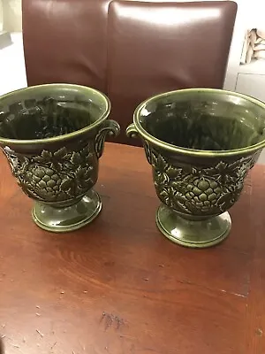 Buy PAIR OF HOLKHAM Pottery Green Vine Large Planter Vase Vintage Made In England • 99.99£