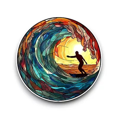 Buy Surfer Surfing Wave Stained Glass Design Opaque Vinyl Sticker Decal 100x100mm • 2.59£