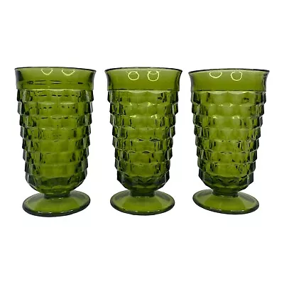 Buy Vintage Indiana Glass 6” Cubist Whitehall Colony Glasses Green Lot Of 3 • 26.52£