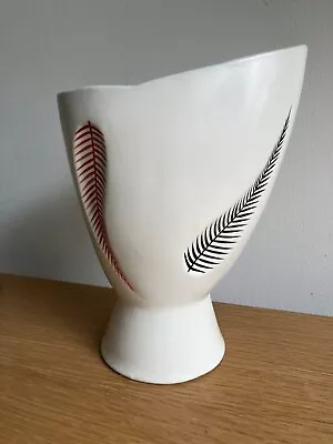 Buy Vintage Mid Century 1950s Burleigh Ware Red Black Fern Pattern Pottery Vase • 38£