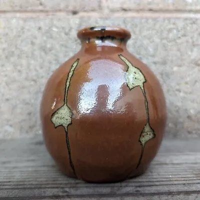Buy Japanese Mashiko Mingei Studio Pottery Round Bottle Vase Brown Kaki Glaze • 94.83£