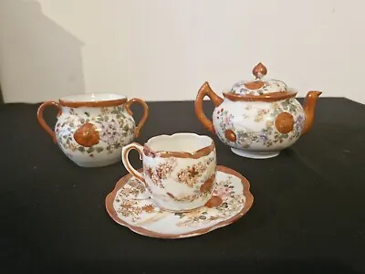 Buy Vintage Chinese Famille Rose Teapot,Cup Saucer & Sugar Bowl Hand Painted Signed  • 8£
