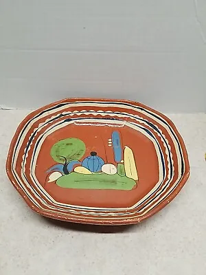 Buy Mexican Pottery Bowl Vintage Rustic Rectangular Painted Desert Scene Mexico  • 26.54£