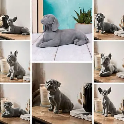 Buy Puppy Dog Ornament Grey Velvet Laying Sitting Chihuahua Dachsund French Bulldog • 7.99£