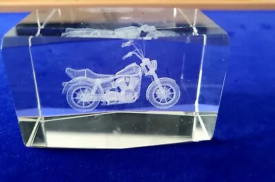 Buy Glass Laser Etched 3D Motorcycle Paperweight Ornament • 3.99£