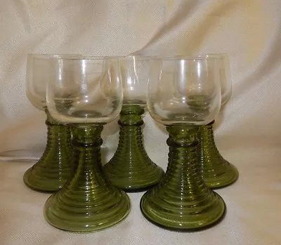 Buy SET Of 5 - Antique Bohemian Alsatian - Style Clear/green Glasses • 144.62£