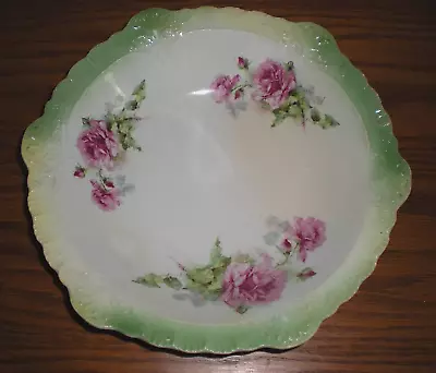 Buy Antique 10  SEVRES SERVING BOWL White W/Scalloped Green Trim & Red Roses • 16.33£