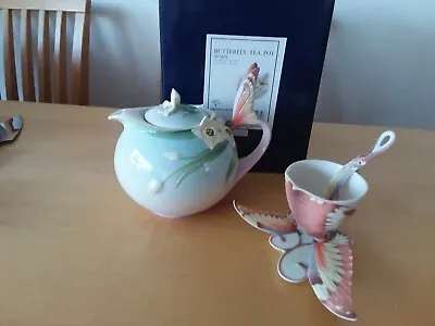 Buy Franz Porcelain Butterfly Tea Pot XP1878 Cup & Saucer XP1907 • 150£