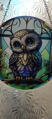 Buy Cute Owl On A Branch Stained Glass Effect  Sun Catcher New  • 2.50£