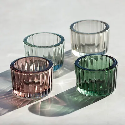 Buy Set Of 8 Colour Glass Small Tea Light Candle Holders 5.5cm Ribbed Tealight Pots • 12£