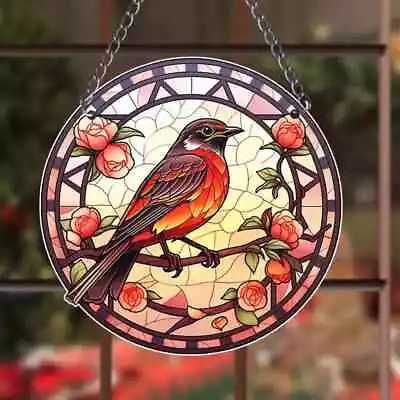 Buy Red Bird Design Suncatcher Stained Glass Effect Home Decor Christmas Gift • 6.95£