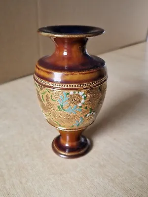 Buy Vintage Royal Doulton Stoneware Vase, Brown And Gold 14cm Tall • 12£
