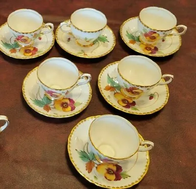 Buy 12 Piece 1920s Tuscan Fine Bone China Pansy Tea Cup Set Pattern C8361 • 142.25£