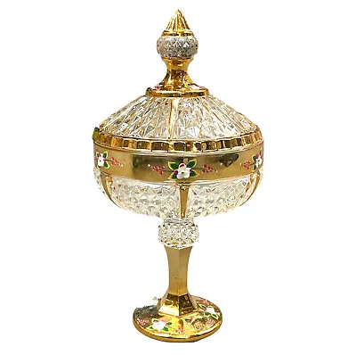 Buy Gold Clear Candy Bowl Romany Round With Lid Bling Centrepiece UK Luxury Glass UK • 24.99£