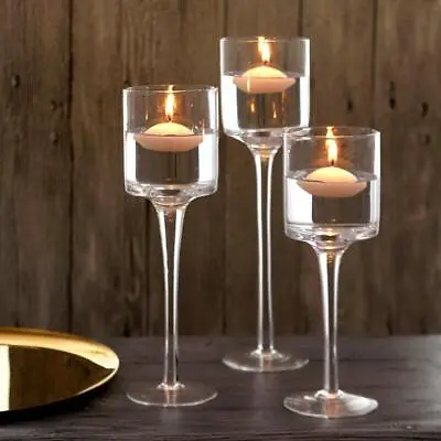 Buy Set Of 3 Elegant Glass Tea Light Candle Holders Wedding Table Centrepiece • 10.95£