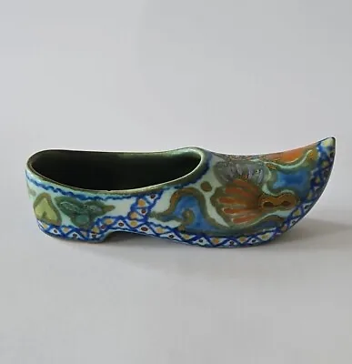 Buy Antique Gouda Polychrome Pottery Clog Shoe Circa 1921 • 15£
