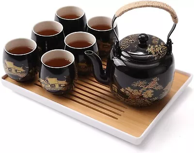 Buy Dujust Japanese Tea Set, Black Porcelain Tea Set With 1 Teapot Set, 6 Tea Cups, • 35£