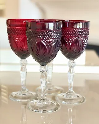 Buy CRISTAL D'ARQUES Durand ANTIQUE RUBY RED Water / Wine Glasses - 8  Tall Set 4 • 37.65£