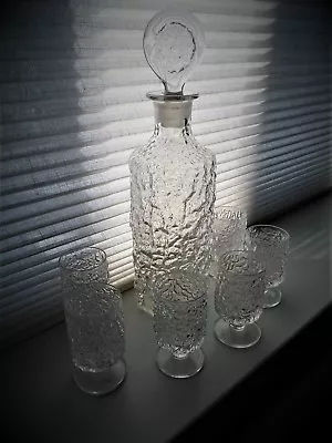 Buy Vintage 80s Whitefriars Glacier Crystal Sherry Decanter And 6 Sherry Glasses • 100£