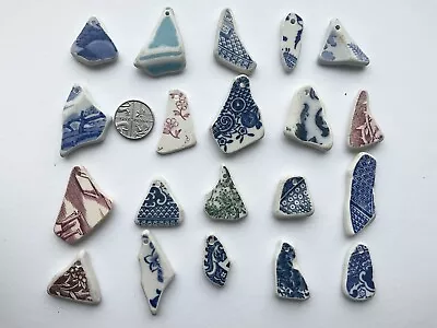 Buy 20 Drilled Sea Glass Style Pottery Pieces  Jewellery Bracelets Necklace # 698 • 9.99£