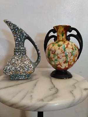 Buy 2 Vases, 1 Green Textured & 1- Mid Century Modern Drip Sm Vase • 16.40£