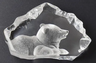 Buy Crystal Glass Paperweight Large, Polar Bear Cub Signed Mats Jonasson Sweden 2516 • 10.25£