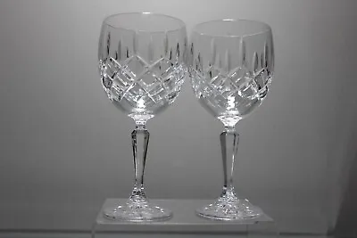 Buy Two (2) Vintage Irish Rose Cut Crystal Round 7  Wine Water Glasses Stems Signed • 9.48£