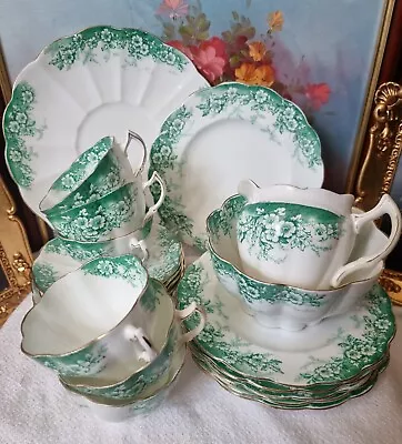 Buy 18 Pcs Rare Antique R H & S L Plant (Tuscan) Emerald Green Tea Set 1898-1902 • 35£