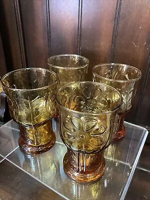Buy Vintage Libbey Country Garden Amber Glasses Tumblers 5  Daisy Floral Set/4 (A) • 37.26£
