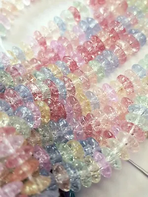 Buy 12 Inch Strand Rondelle Crackle Glass Beads Dyed & Heated Colourful 6 X 3.5mm • 4.37£