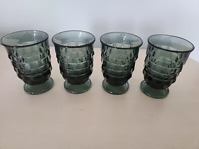 Buy Vtg Indiana Whitehall Colony Juice Glass Riviera Green Teal Blue Cubist Set 4 • 26.56£