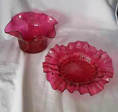 Buy Cranberry Coloured Glass Bowls Pair Dartington Style • 19.99£