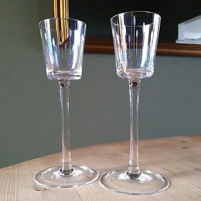 Buy 2x Tall Stem Clear Iridescent Etched Cut Glass Candle Tea Light Holders 23cm • 16£