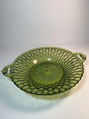 Buy Vintage Indiana Glass Avacodo Green Honeycomb Bowl Handled Serving Dish 7.5  • 4.75£