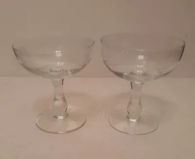 Buy 2 Art Deco Coupe/Cocktai Glasses Etched Frosted Flower Pattern Vintage  • 18£