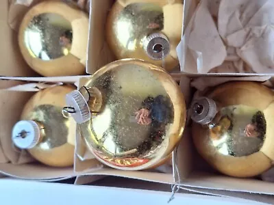 Buy Vintage Glass Gold Colour Xmas Tree Baubles Made In Austria Boxed  • 15£