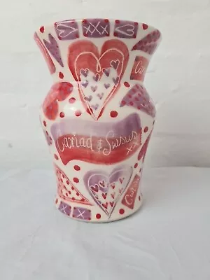 Buy Gwili Pottery Large Vase Smooch Cariad & Swsus Red Heart Design Signed S H Abbot • 49£