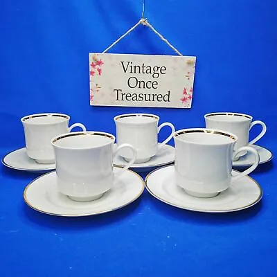 Buy John Lewis JONELLE * 5x White Gold CUPS & SAUCERS * Made By THOMAS Bavaria * VGC • 21.25£