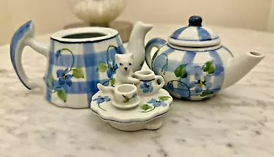 Buy Floral Mini Teapot Trinkets With Cat Porcelain Andrea By Salek Set Of 2 • 23.72£