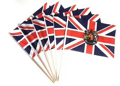 Buy Union Jack With Crest Waving Hand Flag 6 Pack FREE UK DELIVERY! • 8.99£