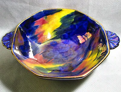 Buy 1960s Maling Art Deco Style Blue, Yellow And Red Lustreware Bowl • 17.99£