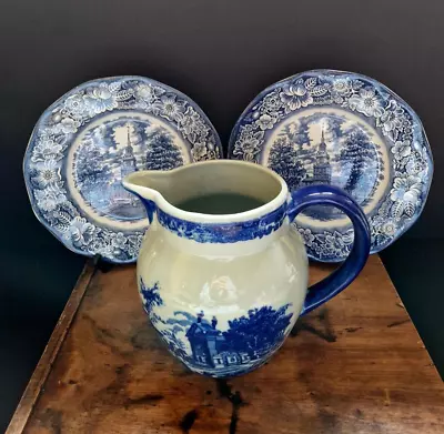 Buy Vintage Blue And White Pottery Jug And Plates Job Lot - Liberty Blue English Ect • 18£