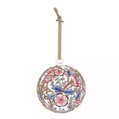 Buy Treasury Of Ornaments - Pink/Blue Flowers Handpainted Glass Hanging Ornament • 10.75£