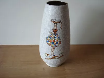 Buy Mottled Grey Vase Foreign Backstamp Has Picture Of Women With Basket Of Fish • 4.99£