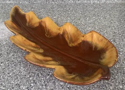 Buy Blue Mountain Pottery Large Leaf Dish Canada Gold Brown Flow Glaze Plate Bowl • 12.95£
