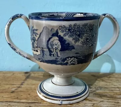 Buy KJS2672 Antique Rodgers Blue & White Pottery Elephant Pattern Loving Cup • 25£