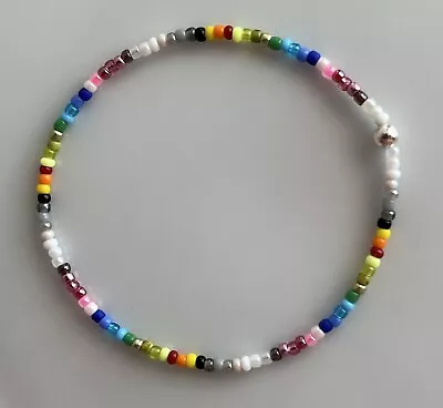 Buy Multicolour Minimalist Petite Glass Beaded Silver Friendship Stretchy Bracelet • 2.85£