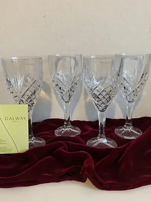 Buy GALWAY IRISH CRYSTAL. X4. Large Wine Glasses. Boxed. Cut Crystal Design. Unused. • 55£