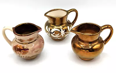 Buy 3 Miniature Gold Lusterware Pitchers 2.25  Gray's Pottery & 1 Old Castle England • 37.71£